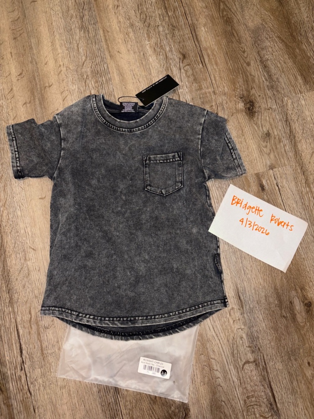 Little Bipsy Mineral-Wash Gray Pocket Tee